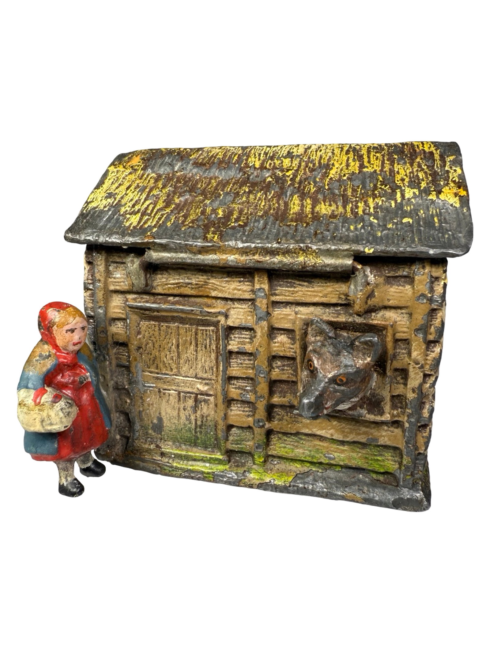 Little Red Riding Hood and the Wolf Still Bank: Germany - Circa 1920's - 2 3/4" Long.
