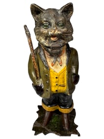 Grandpa Cat with Walking Stick - Scarce & Desirable Spelter Bank