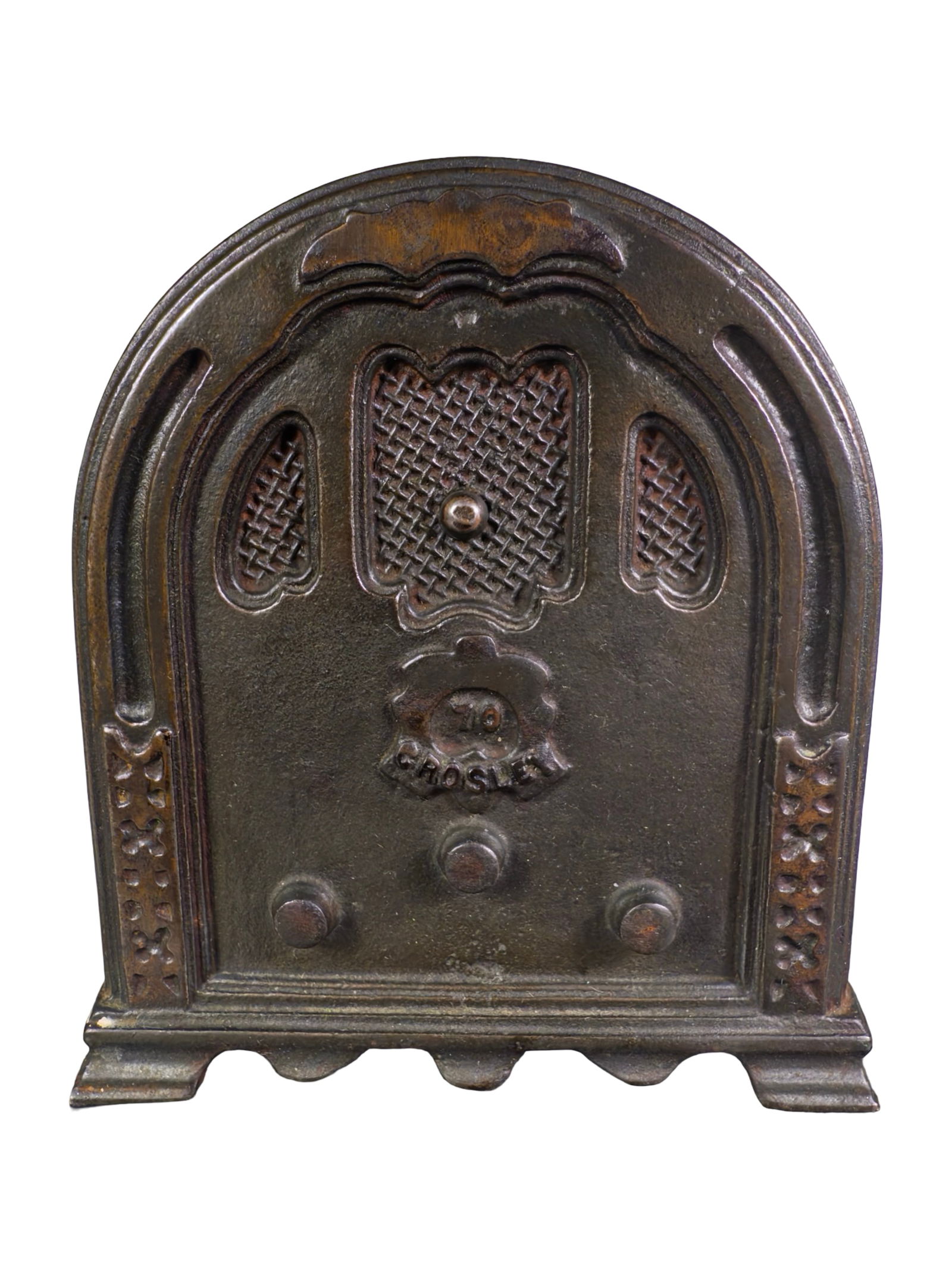 Crosley Radio - Small - Iron Bank: Scarce Electroplated Example. Made by Kenton Hardware Co. Kenton, Ohio - 1930 - 4 3/8" Tall.