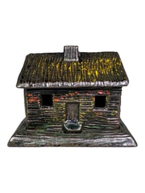 Log Cabin - Center Chimney - Cast Iron Bank