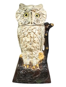 Owl Turns Head - Cast Iron Mechanical Bank - Rare White Feathered Owl