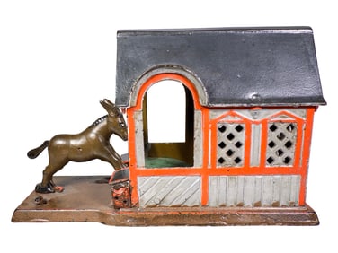 Mule Entering Barn - Cast Iron Mechanical Bank