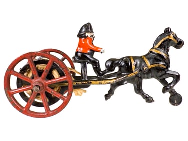 Hose Reel with Brownie Fireman  - Cast Iron Toy