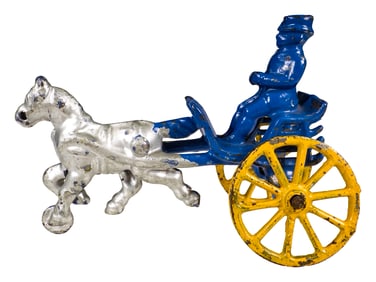 Silver Horse Pulling Blue Gig  - Cast Iron Toy