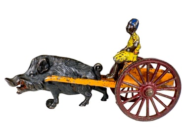 Wild Boar Pulling a Short Dray  - Cast Iron Toy