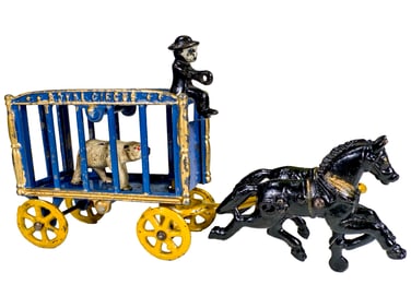 Royal Circus Menagerie Cage Blue Wagon with a Polar Bear  - Cast Iron Toy