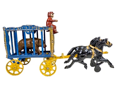 Royal Circus Menagerie Wagon Blue Cage with one Brown Bear  - Cast Iron Toy
