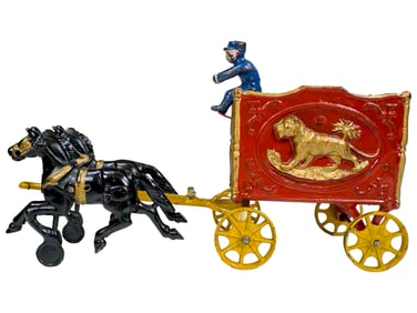 Scarce Royal Circus Lion Van Red Coach with Gold Ornament  - Cast Iron Toy