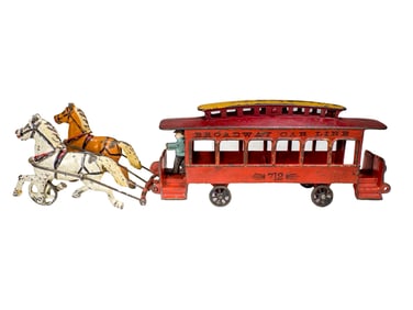 "Broadway Car Line" #712 Two Horse Trolley - Cast Iron Toy