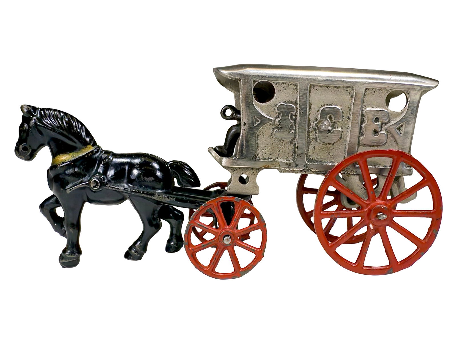 Unusual Nickel Plated Ice Wagon - Cast Iron Toy: Made by the Hubley Mfg. Company. Lancaster, Pennsylvania - Ca. 1906. 9" L x 4 1/2" T x 2 1/4" D.