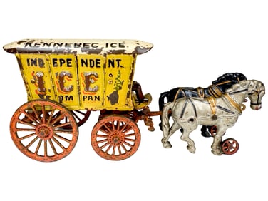 Large Customized Two Horse Ice Wagon - Cast Iron Toy