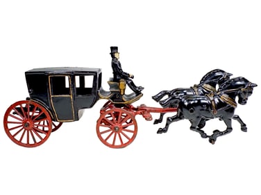 Elegant Two Horse Landau Carriage - Cast Iron Toy