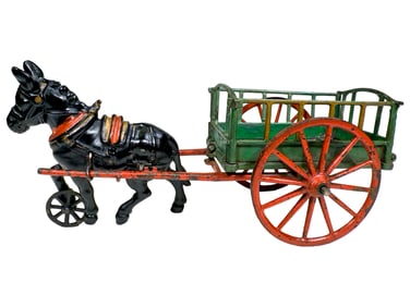 Rare Donkey Drawn Hay Cart - Cast Iron Toy