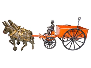 Donkey Drawn Coal Wagon with Unusual Bench Seat Configuration - Cast Iron Toy