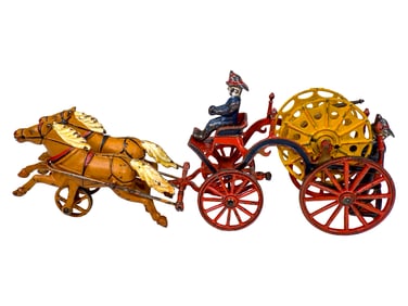 Impressive Two Horse Hose Reel - Cast Iron Toy