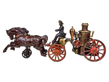 Rare Steam Pumper Fire Truck - Cast Iron Toy