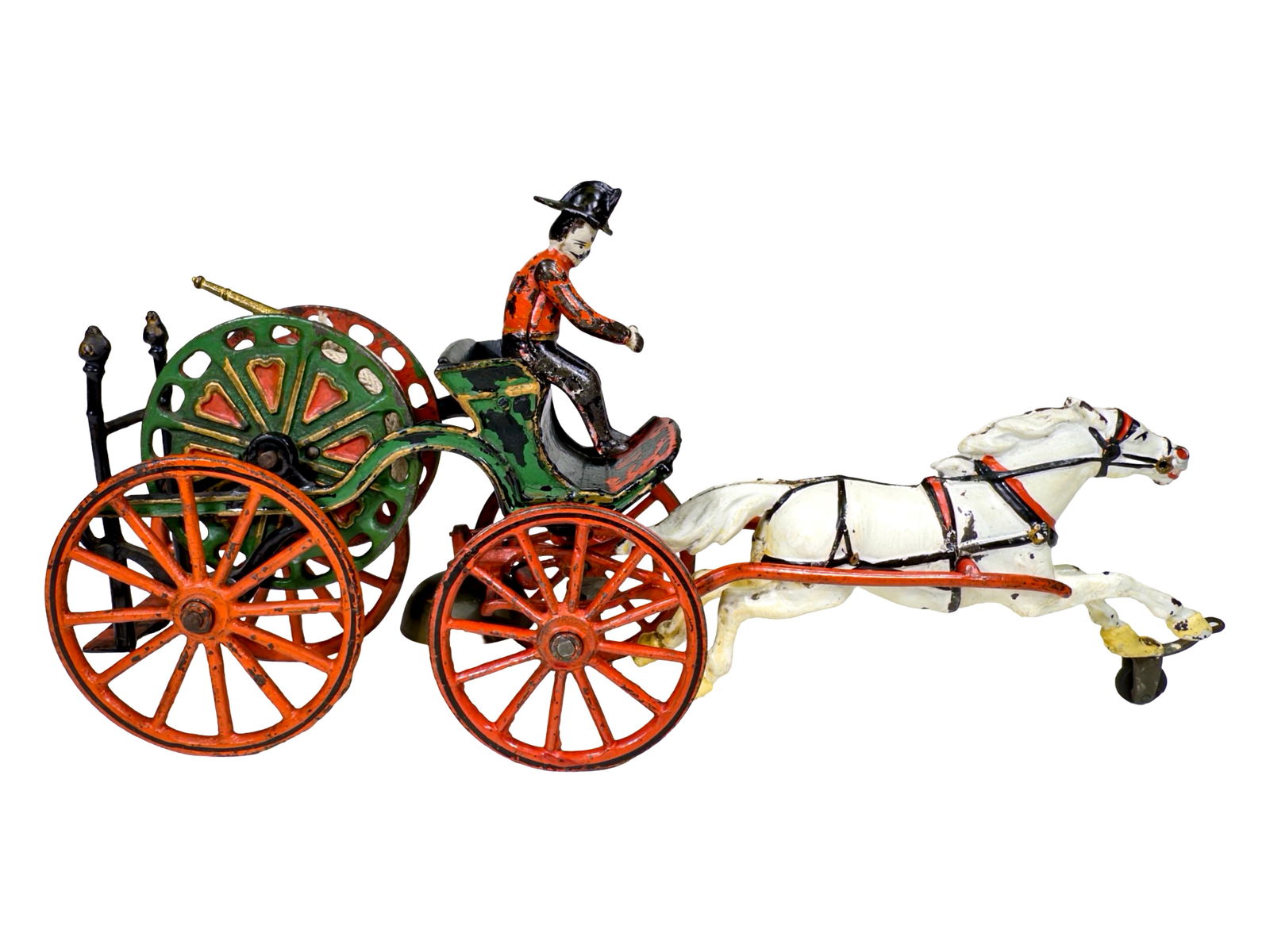 Hose Reel Fire Apparatus - Cast Iron Toy: Made by Pratt & Letchworth Company. Buffalo, New York - Circa Early 1890's. 14 1/2" Long x 3 1/2" Deep x 7" Tall