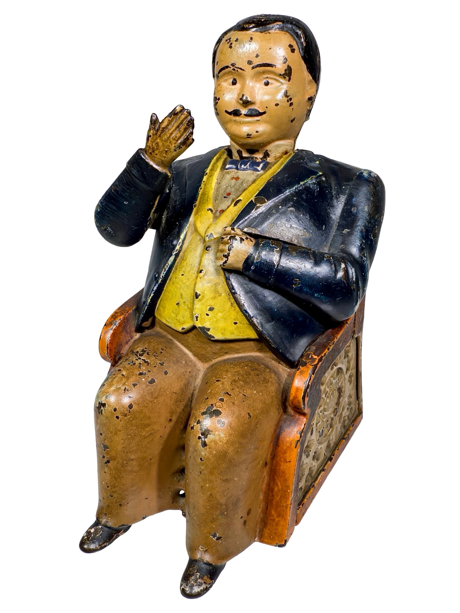 Tammany Cast Iron Mechanical Bank: Blue Coat Version. J. & E. Stevens Company. Cromwell, CT. 1870's. 6" Tall x 3" Wide x 4" Deep.