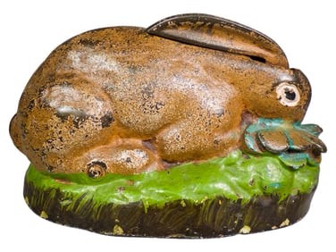 Rabbit in Cabbage Cast Iron Mechanical Bank