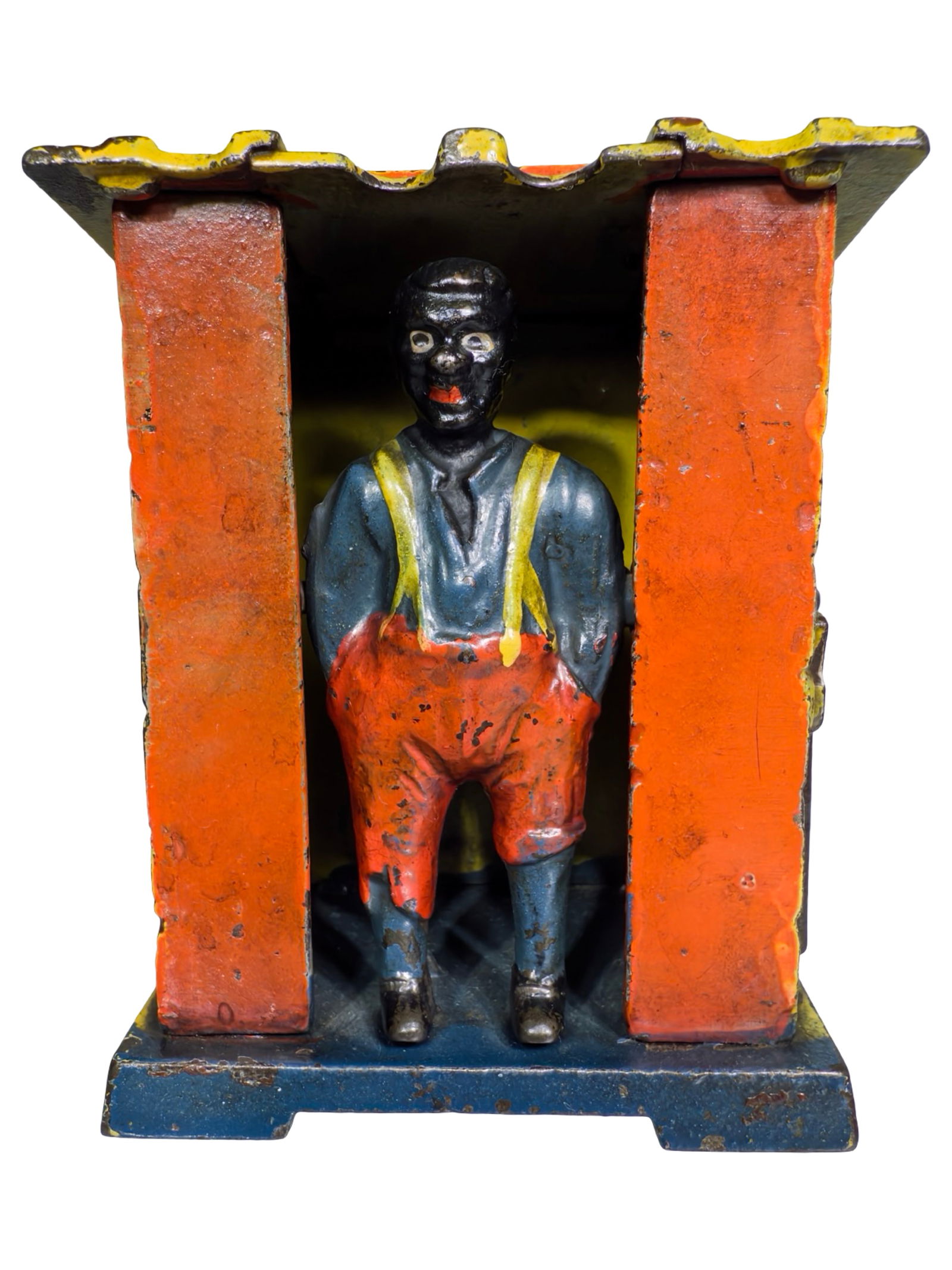 Cabin Cast Iron Mechanical Bank: J. & E. Stevens Company. Cromwell, CT. 1885. 3 1/2" Tall x 3" Wide x 4 "Deep.