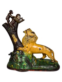 Lion and Two Monkeys Cast Iron Mechanical Bank