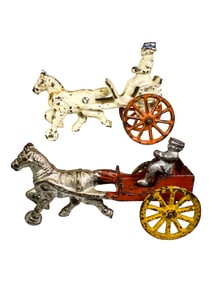 Two Small Scale Cast Iron Horse Drawn Toys