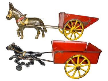 Two Horse Drawn Dump Wagons - Tin and Iron