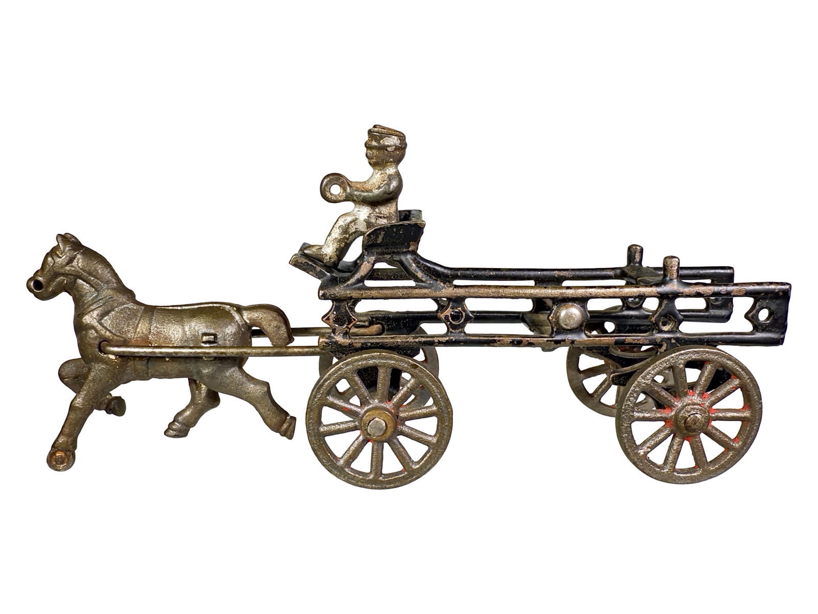 Single Horse Cast Iron - Hook and Ladder Toy: Dent Hardware Company. Fullerton, PA. 1910's. 8 1/4" Long x 4" Tall x 2" Deep. Olshefski Collection