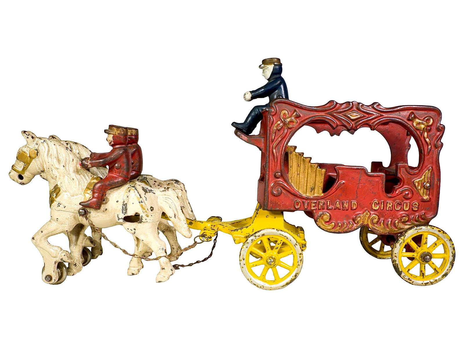 Overland Circus Cast Iron Calliope - Scarce: Kenton Hardware Company. Kenton, OH. 1930's. 13" Long x 7" Tall x 3" Deep. Olshefski Collection.