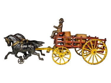 Two Horse Cast Iron Stake Wagon