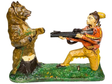 Indian and Bear Cast Iron Mechanical Bank