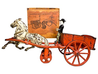 Carpenters Cast Iron Coal Cart with Original Wood Box
