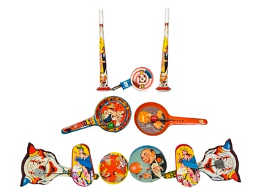Ten Assorted Tin Noisemakers or Party Favors