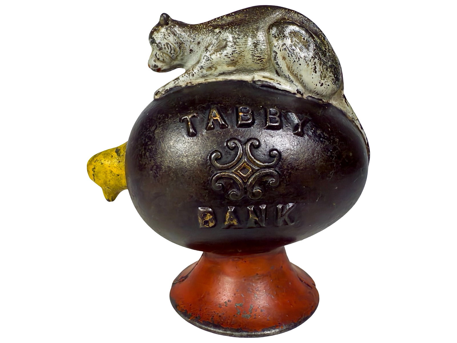 Tabby Cast Iron Mechanical Bank: Kyser and Rex Company. Philadelphia 1890's. 5" Tall x 4 1/2" Wide x 2 1/2" Deep.