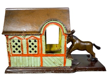 Mule Entering Barn Cast Iron Mechanical Bank