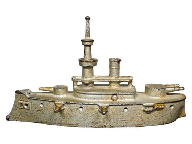 Cast Iron Battleship Toy on Wheels
