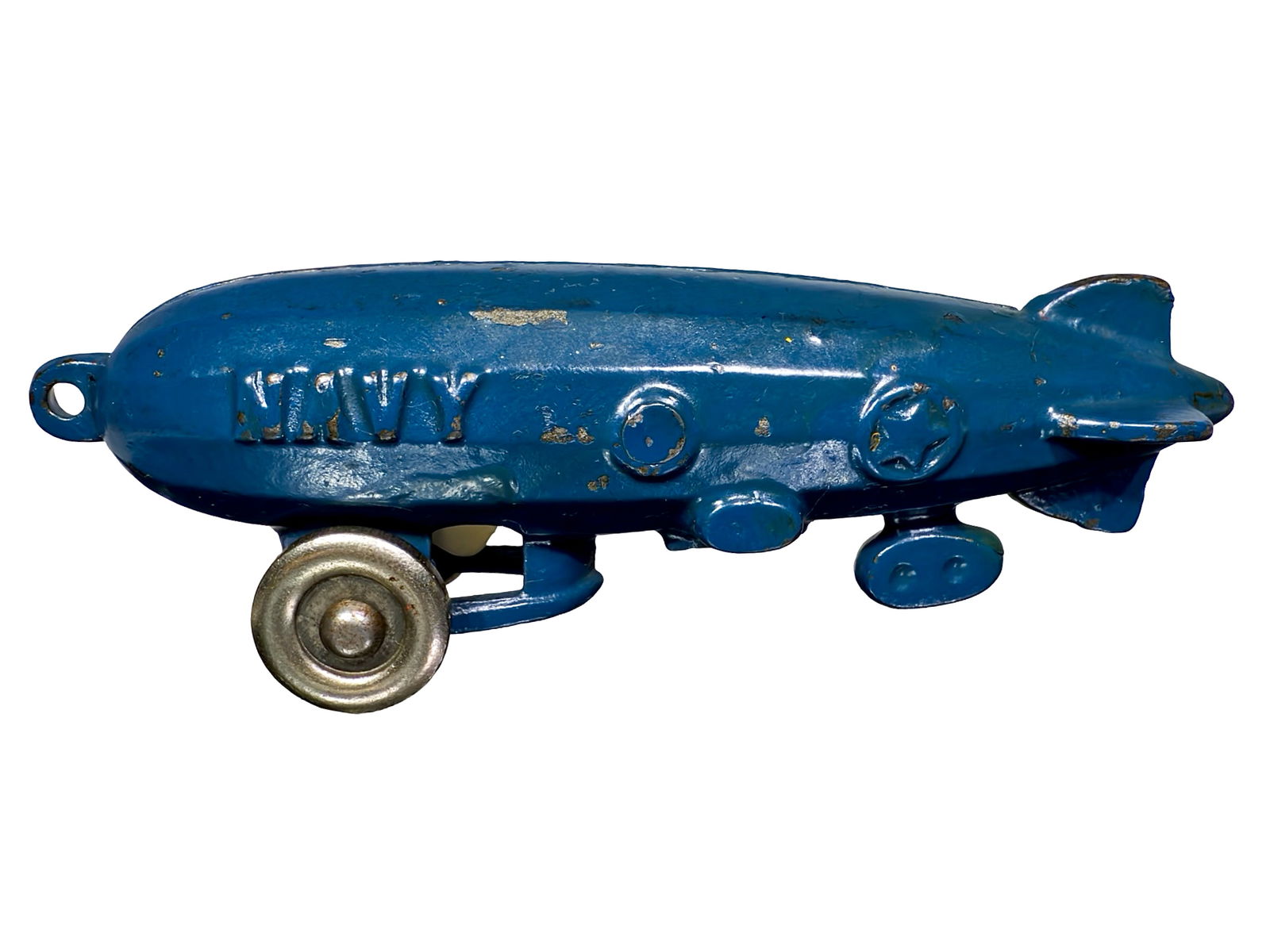 Cast Iron Navy Zeppelin Toy: A.C. Williams Company. Ravenna, OH. 1930's. 1 1/2" Tall x 5" Long x 1" Deep.