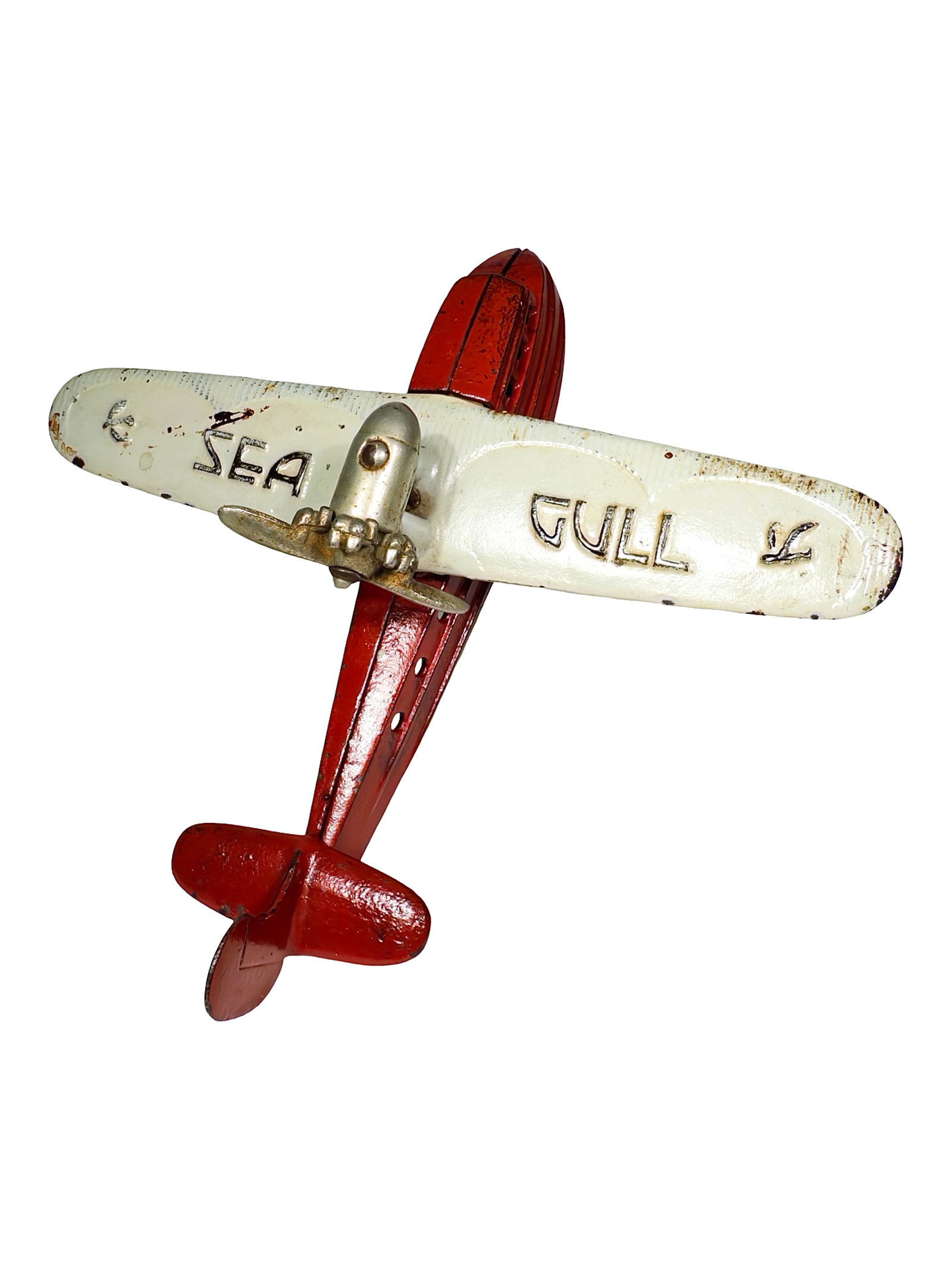 Seagull Airplane - Cast Iron: Kilgore Mfg. Company. Westerville, OH. 1935. 4" Tall x 8" Wingspan x 8" Long.