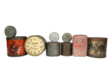 Nine Assorted Tin Banks