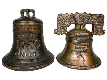 Two Liberty Bell Cast Iron Banks
