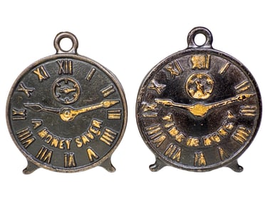 Two Cast Iron Clock Still Banks