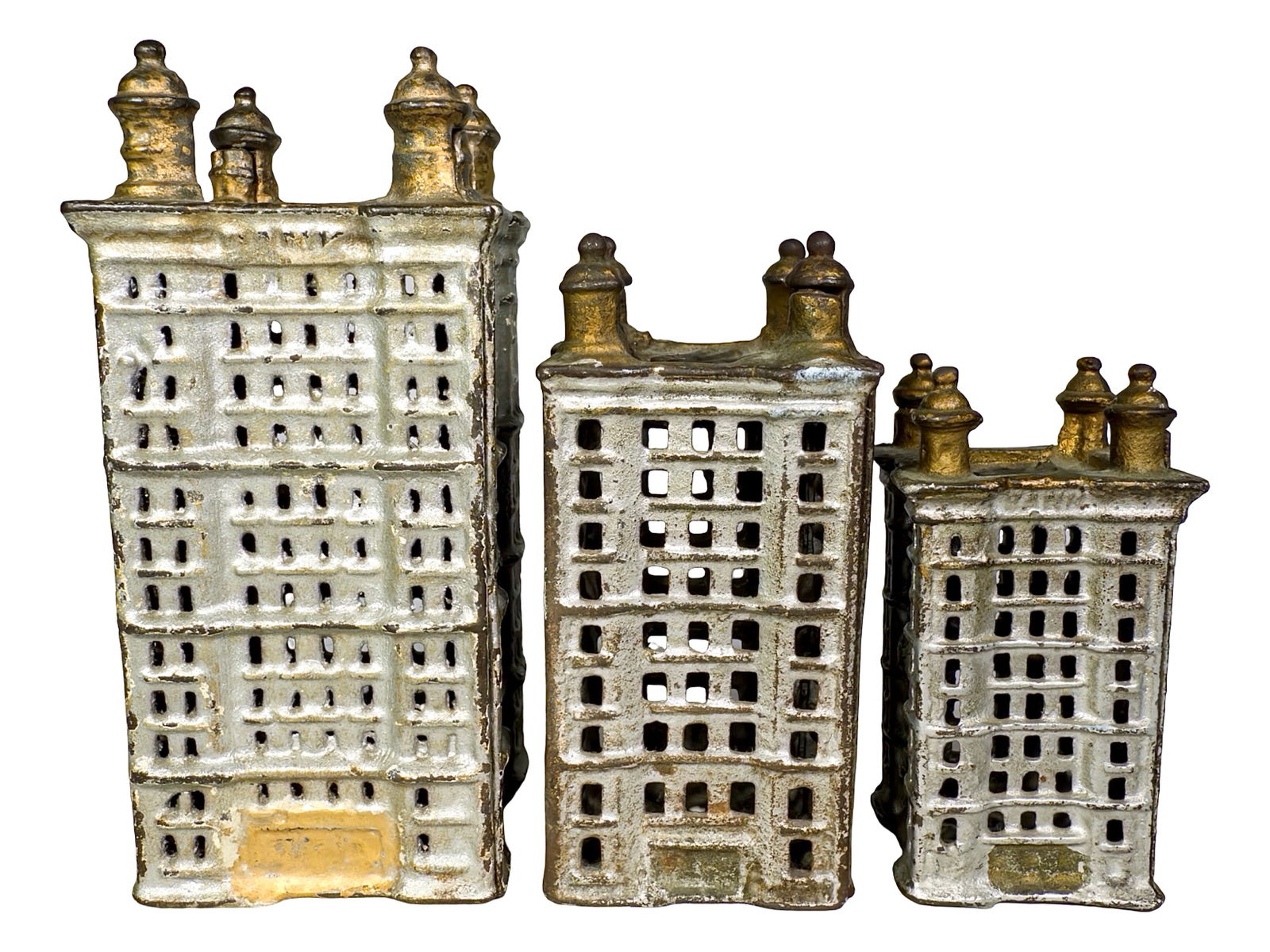 Graduated Size Cast Iron Skyscraper Banks (1 of 2)
