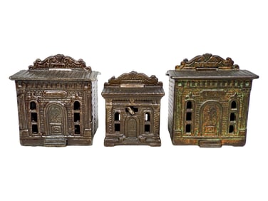 Three 1876 Cast Iron Banks - Large and Small Version