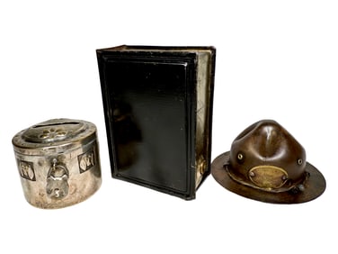 Three Assorted Tin Banks - One Silver Plated