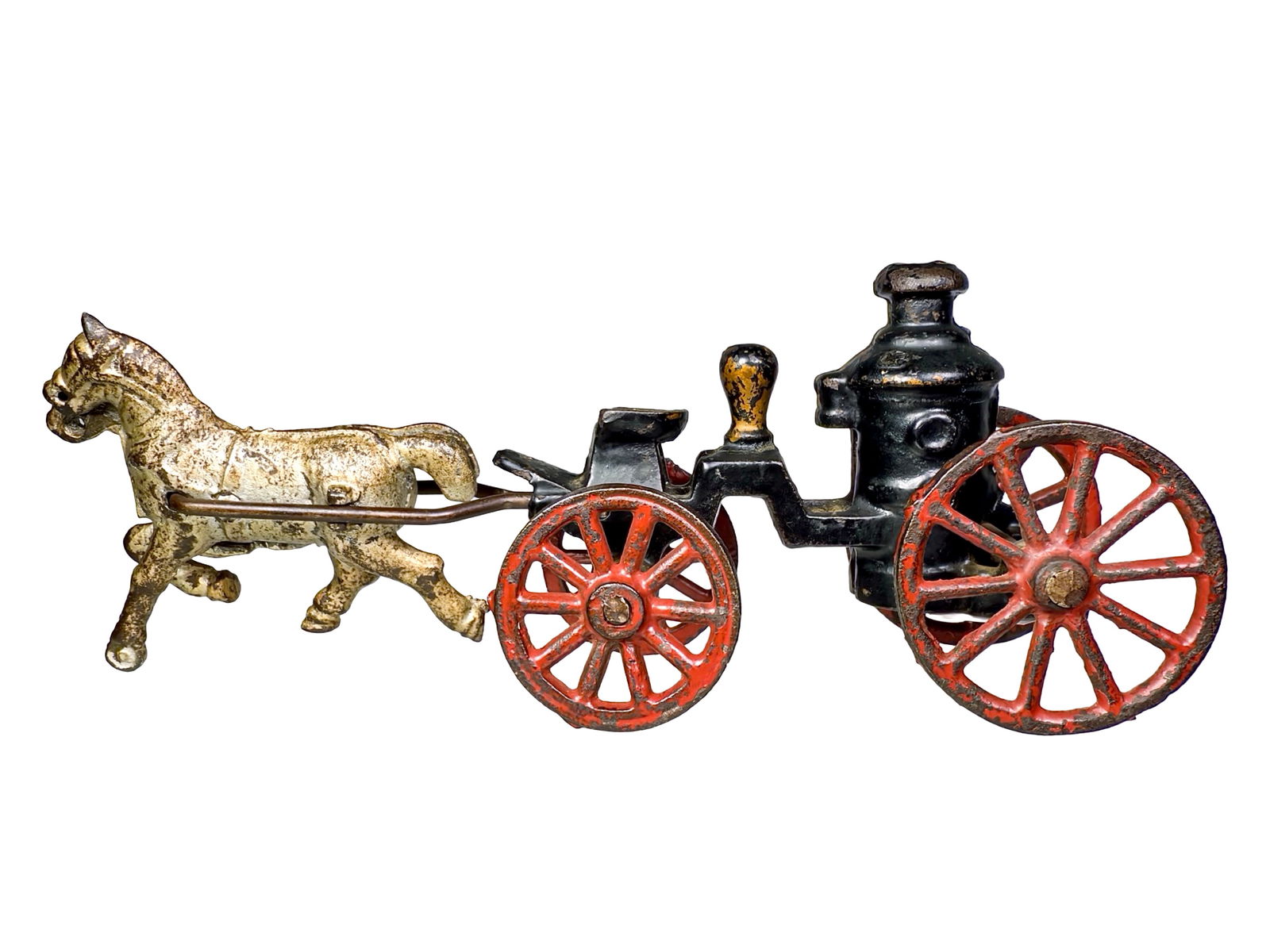 Single Horse Miniature Cast Iron Pumper: Dent Hardware Co. - Fullerton, PA. 1910's - 7" L x 3" T x 2" D - Olshefski Collection