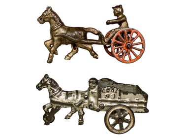 Two Cast Iron Miniature Horse Drawn Toys