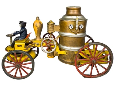Early Motorized Fire Pumper - Tin, Iron and Wood