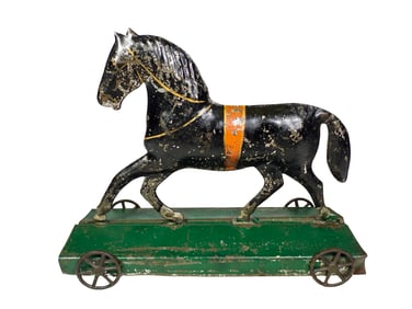 Single Tin Horse on Platform Toy