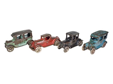 Four Cast Iron Autos - Small Scale