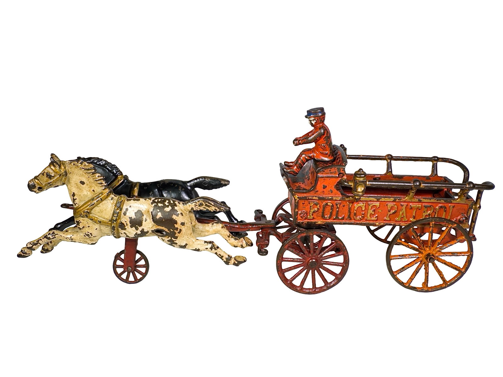 Two Horse Cast Iron Police Patrol: Hubley Mfg. Co. - Lancaster, PA. 1906 - 19"L x 8"T x 4"D